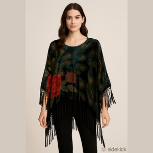 Coldwater Creek dark teal green velvet Poncho